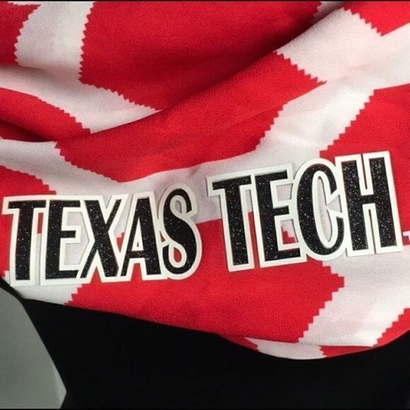 Texas Tech Game-day Couture Scarf Red& Shite with black glitter lettering - Picture 2 of 3